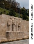 Small photo of GENEVA, SWITZERLAND - NOVEMBER 14, 2016: International Monument of the Reformation Wall (1909) in Parc des Bastions (Bastions Park).