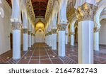 Small photo of Toledo, Spain - June 30, 2022. The church of Santa Maria la Blanca, the main synagogue in the Jewish quarter of Toledo late 12th century. Was built with five naves, separated by horseshoe arches.