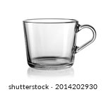 Empty handle glass tea cup on white background