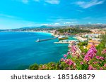 Nice city, french riviera, France. Turquoise mediterranean sea and perfect blue sky