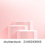 three hexagon podiums on pink... | Shutterstock .eps vector #2140243043