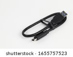 USB cable type A to type C on USB 3.0 or 3.1 format cables isolated on white background.
