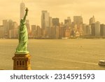 Small photo of New York Statue of Liberty orange smog toxic air