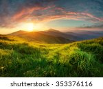 Mountain valley during sunrise. Natural summer landscape
