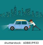 business man pushing car  the... | Shutterstock .eps vector #608819933