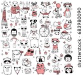 vector set of cute doodle... | Shutterstock .eps vector #683980090