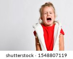 Small photo of Portrait of crying, yelling, abused kid girl. Got lost. In difficulty. Helpless. Hopeless. Defenceless. Bad attitudes, family conflict, human relations concept
