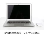 New laptop display with keyboard and mouse isolated on a white background
