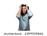 Small photo of Female panicked with extreme anxiety, stressed and frustrated emotional outburst, isolated on white background