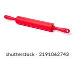 red rolling pin with silicone coating for rolling dough on a white background. accessories for professional confectioners and amateurs.