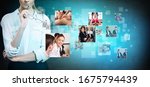 business woman looks on images... | Shutterstock . vector #1675794439
