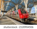 Small photo of Lisbon, Portugal - September 23, 2021: Train at Lisbon Lisboa Oriente railway station modern architecture in Portugal.