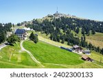 Small photo of View on Rigi mountain and Arth–Rigi railway train line rack railway in Swiss Alps in Switzerland