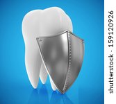 tooth with metal shield on blue ... | Shutterstock . vector #159120926