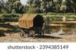 Small photo of , Ungraded, Canon, C-log. Russian Soviet World War Ii Peasant Cart On River Bank. Wwii Equipment Of Red Army