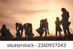 Small photo of silhouette volunteers collect plastic. group team people collect plastic bottles together. environmental protection business concept. volunteers family lifestyle collect plastic clean nature