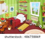 teenager bedroom with object ... | Shutterstock .eps vector #486758869