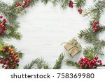 christmas gift  knitted blanket ... | Shutterstock . vector #758369980