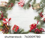christmas gift  knitted blanket ... | Shutterstock . vector #763009780