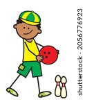 bowling  african boy with red... | Shutterstock .eps vector #2056776923