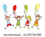 happy kids and balloons  vector ... | Shutterstock .eps vector #2129756780