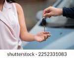Car Salesman Give Key Car To...