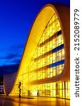 Small photo of Baku, Azerbaijan - 03 25 2018: Heydar Aliyev Center at night