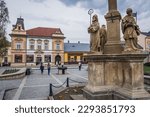 Small photo of Vizovice, Czech Republic - April 16, 2018: Grievous Virgin Mary column on Masaryk Square in Vizovice