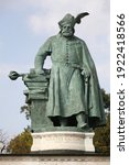 Small photo of Budapest, Hungary 11.02.2021: Statue of Konyves Kalman King of Hungary on Heroes Square Budapest