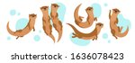 Vector Set With Cartoon Otters...