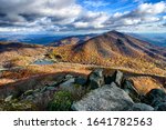 The view from the summit of Sharp Top, once thought to be the highest peak in Virginia; it is one of the Peaks of Otter along the Blue Ridge Parkway National Park, USA          