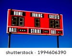 Small photo of Baseball scoreboard with details of score ball strike innings