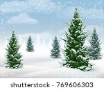 Winter Landscape With Fir Trees....
