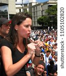 Small photo of Caracas/Venezuela- 17/04/2016: Venezuelan Opposition Leader Maria Corina Machado giving a speech during protests against Nicolas Maduro government