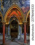 Small photo of Strasbourg, France - May 31 2023: Ornate gothic archway of the rood screen of Saint-Pierre-le-Jeune Protestant church on Grande Ile, historic center