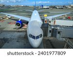 Passenger aircraft parked at the gate, waiting to be loaded at the San Francisco International Airport, SFO
