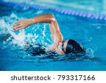 Professional swimmer, swimming race, indoor pool
