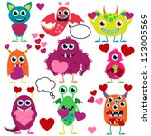 vector set of cute love monsters | Shutterstock .eps vector #123005569