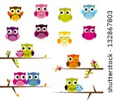cute vector set of owls | Shutterstock .eps vector #132867803