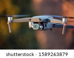 Camera drone in flight closeup outdoor flying