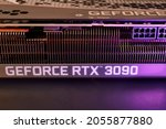 Small photo of Budapest, Hungary - Circa 2020: Nvidia Geforce RTX 3090 Graphics Card by EVGA, Hardware detail, label on the heatsink