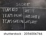 Small photo of Drawing counting tally chart with chalk, score marking for competing groups in a quiz
