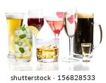 Different kinds of alcohol on a white background