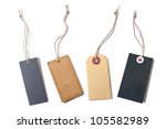 Blank tied price tags or sale tags isolated on white background 