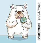 a polar bear holding a melting... | Shutterstock .eps vector #1709374900