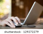 mouse click, woman hand with mouse and laptop