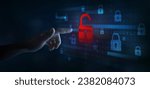 Small photo of hacker attack, security breach, system hacked alert with red broken padlock , cybersecurity concept