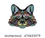 raccoon. black white hand drawn ... | Shutterstock .eps vector #674653579