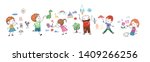 group of happy children drawing | Shutterstock .eps vector #1409266256