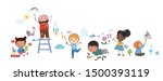 group of happy children drawing | Shutterstock .eps vector #1500393119